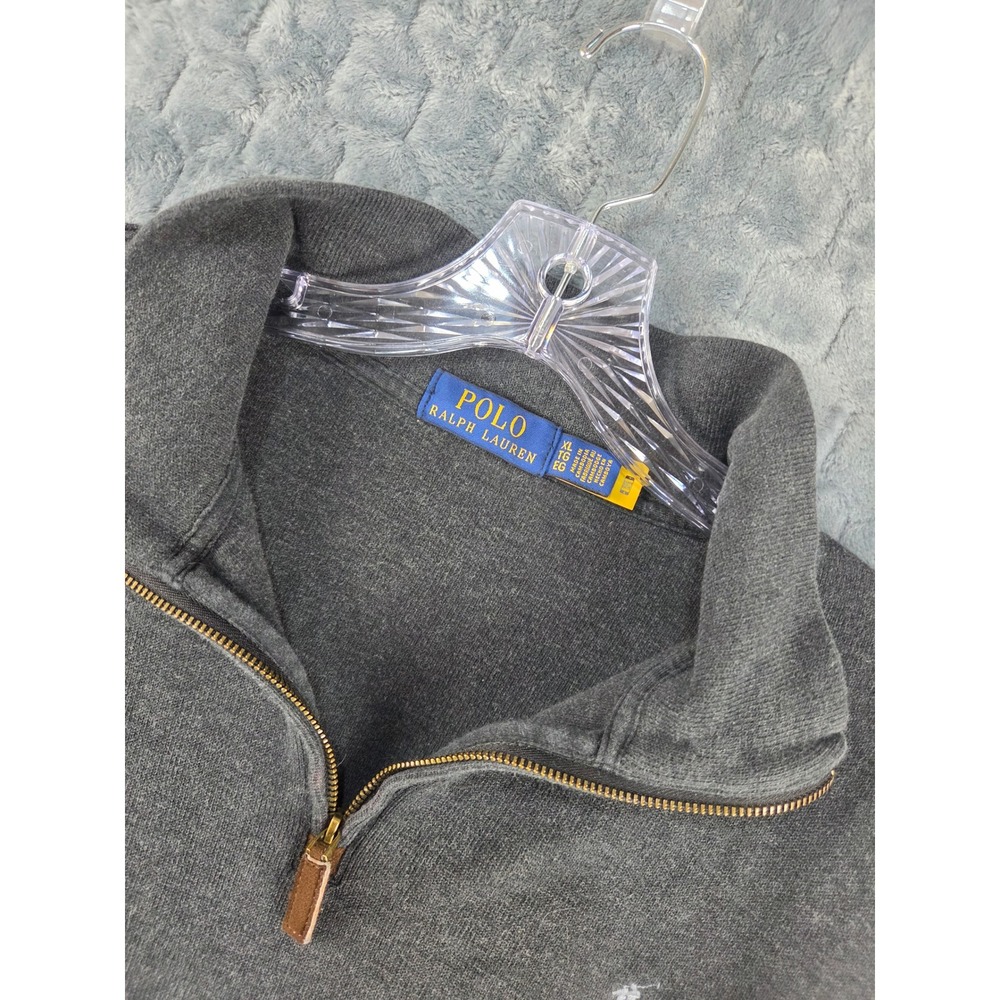Polo Ralph Lauren Mens XL Quarter Zip Pullover Charcoal Grey Cotton Sweater Logo